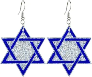 1-3Pairs Glitter Hanukkah Dangle Earrings for Women Blue White Menorah Star Of David Earringd Religious Jewish Holiday Jewelry Accessories Chanukah Christmas Gifts