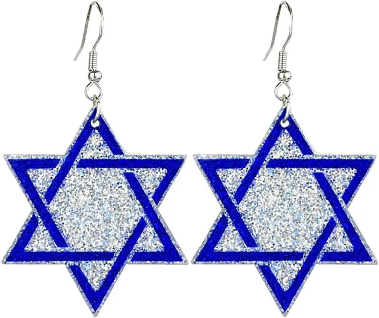 1-3Pairs Glitter Hanukkah Dangle Earrings for Women Blue White Menorah Star Of David Earringd Religious Jewish Holiday Jewelry Accessories Chanukah Christmas Gifts