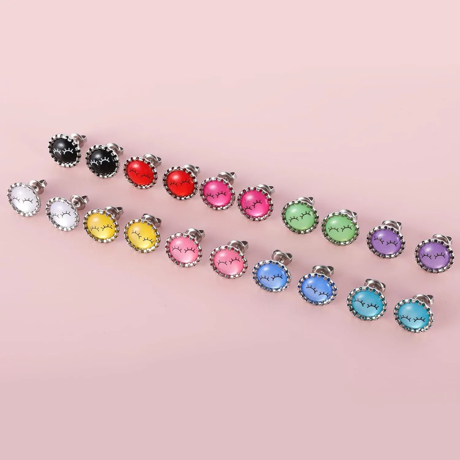 12 Pairs Colored Cat's Eye Gemstone Stud Earrings, 18K Gold Plated Surgical Stainless Steel Multicolor Gem Stone Stud Earrings Set for Women