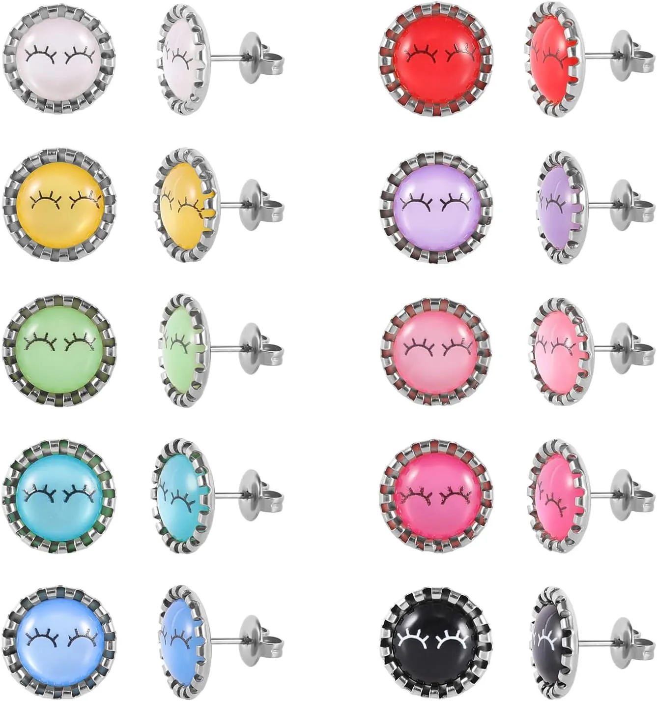 12 Pairs Colored Cat's Eye Gemstone Stud Earrings, 18K Gold Plated Surgical Stainless Steel Multicolor Gem Stone Stud Earrings Set for Women