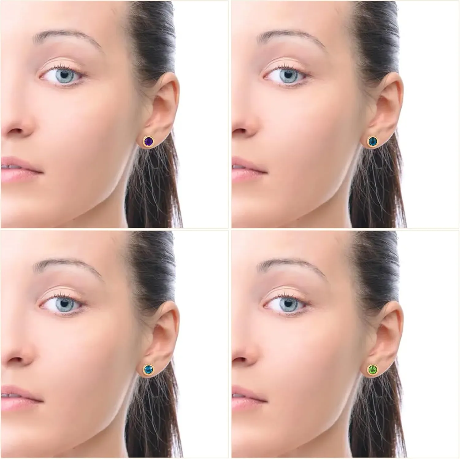 12 Pairs Surgical Stainless Steel Flat Back Birthstone Cubic Zirconia Stud Earrings, Gold Plated Screw Back Round Star Heart Flower Hexagon Triangle CZ Stud Earrings Set