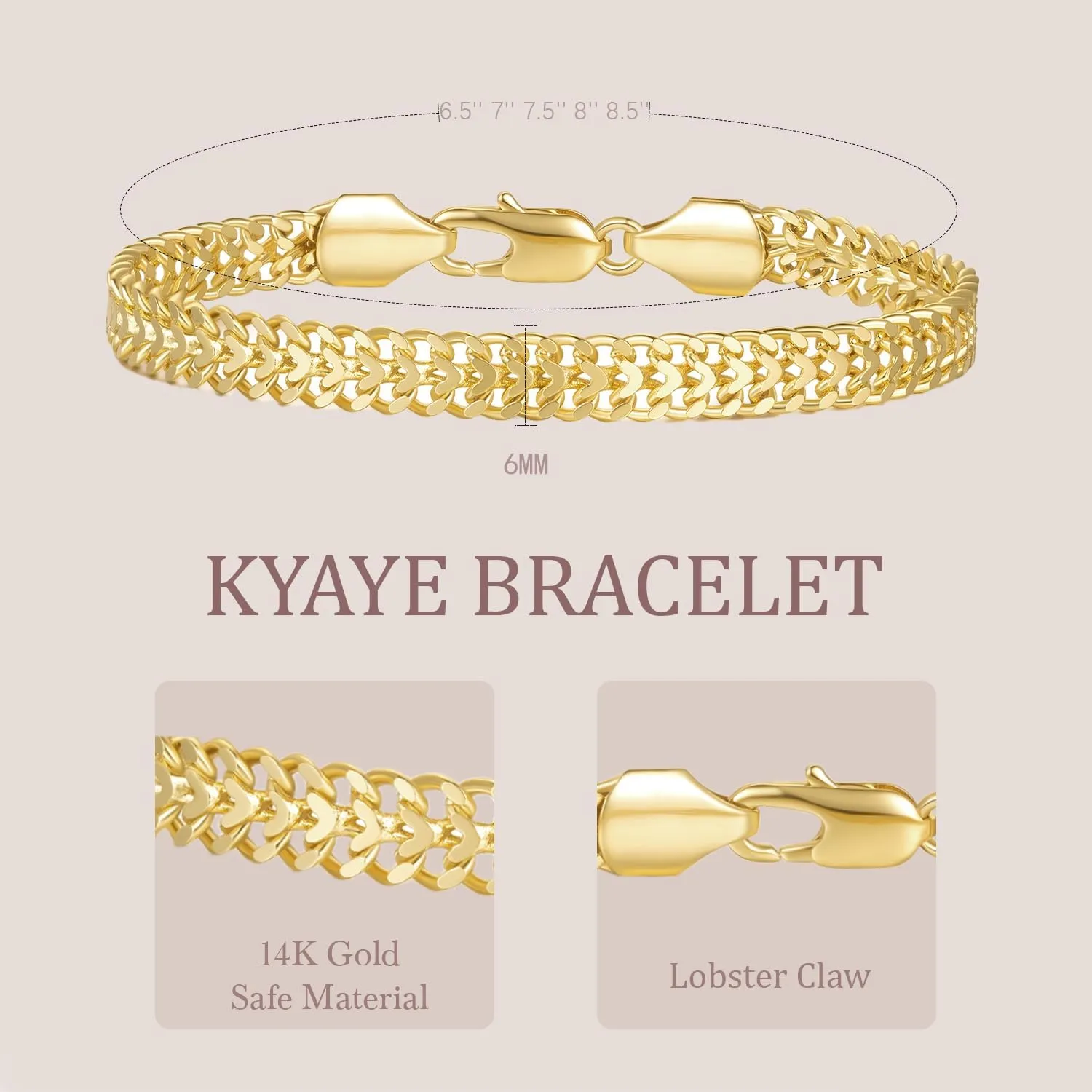 14K Gold Bracelets For Women Men Non Tarnish Gold Cuban Link Chain Dense Double-Row Design Fixed Sizes Mens Charm Bracelet Womens Ideal for Gift Trendy Jewelry 6.5, 7, 7.5, 8, 8.5in