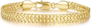 14K Gold Bracelets For Women Men Non Tarnish Gold Cuban Link Chain Dense Double-Row Design Fixed Sizes Mens Charm Bracelet Womens Ideal for Gift Trendy Jewelry 6.5, 7, 7.5, 8, 8.5in