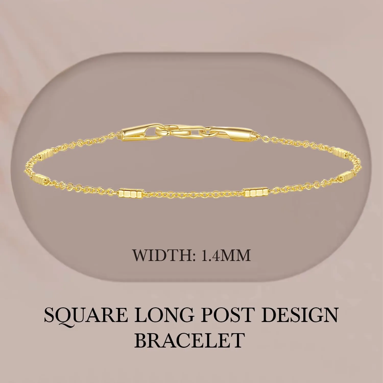 14K Gold Bracelets for Women Men Small Square Pillar Station Chain Charm Dainty Womens Bracelet Ideal for Layering Non Tarnish Design Jewelry Sizes 6.5-9 Inches