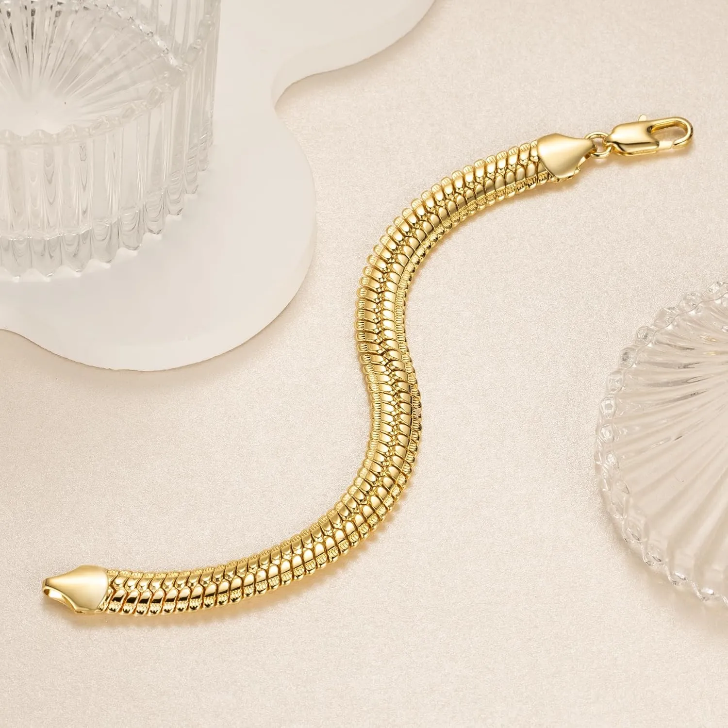 14K Gold Bracelets for Women Non Tarnish Men Bracelet Snake Chain Bracelet Sleek Gold Bracelets for Men Gold Jewelry Gifts 7/7.5/8/8.5 inches