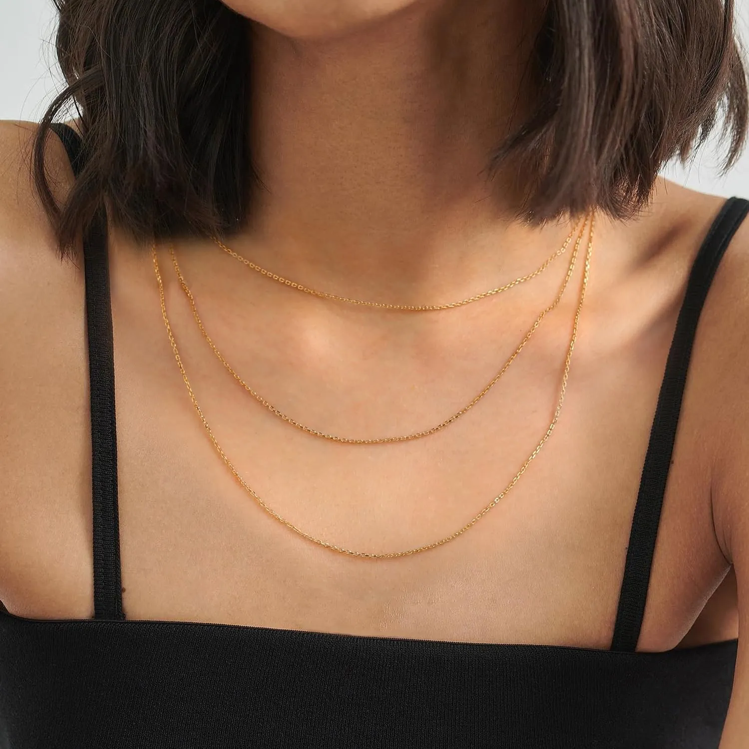 14k Gold Over 925 Sterling Silver Chain Necklace for Women Layering Necklaces 18" 1.6mm Cable Chain Necklace Sturdy & Shiny Women's Gold Chain Necklaces Upgraded Spring-Ring Clasp