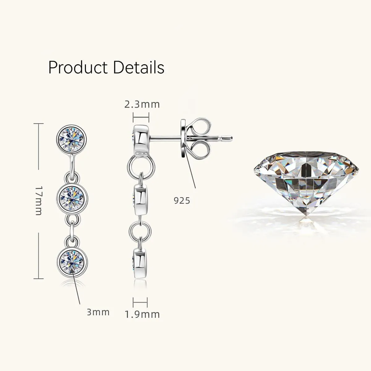 14K Gold over S925 Sterling Silver 1ct.t.w. Diamond Drop Earrings for Women,Round Cut VVS1 Clarity Diamond Earrings Studs with Tassel