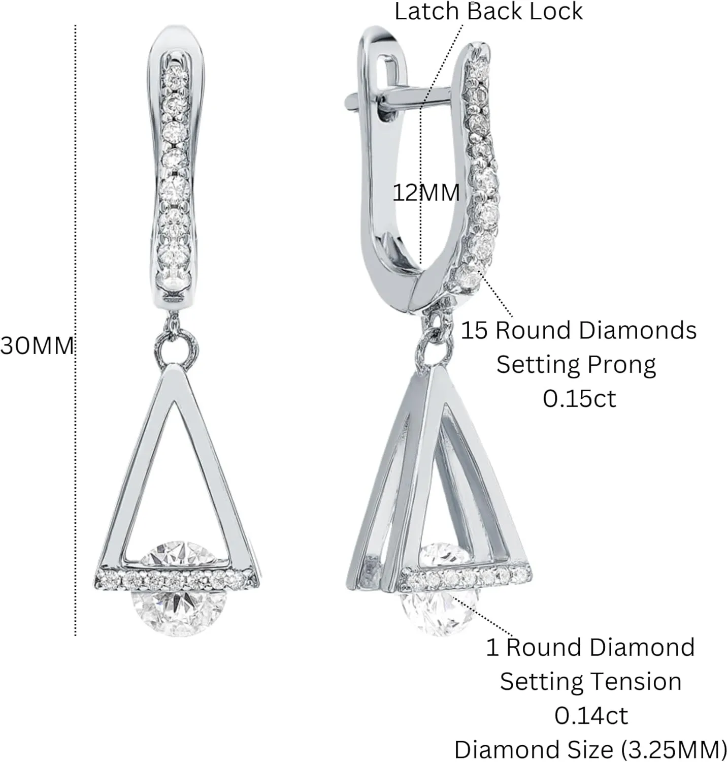 14K Gold Triangle Dangle Drop Earrings for Women, Long Geometric Diamond Hoop Earring, Minimalist Gold Drop Earring, Dainty Gift Jewelry for Her.