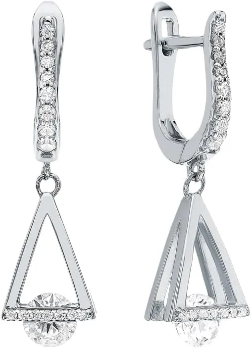 14K Gold Triangle Dangle Drop Earrings for Women, Long Geometric Diamond Hoop Earring, Minimalist Gold Drop Earring, Dainty Gift Jewelry for Her.