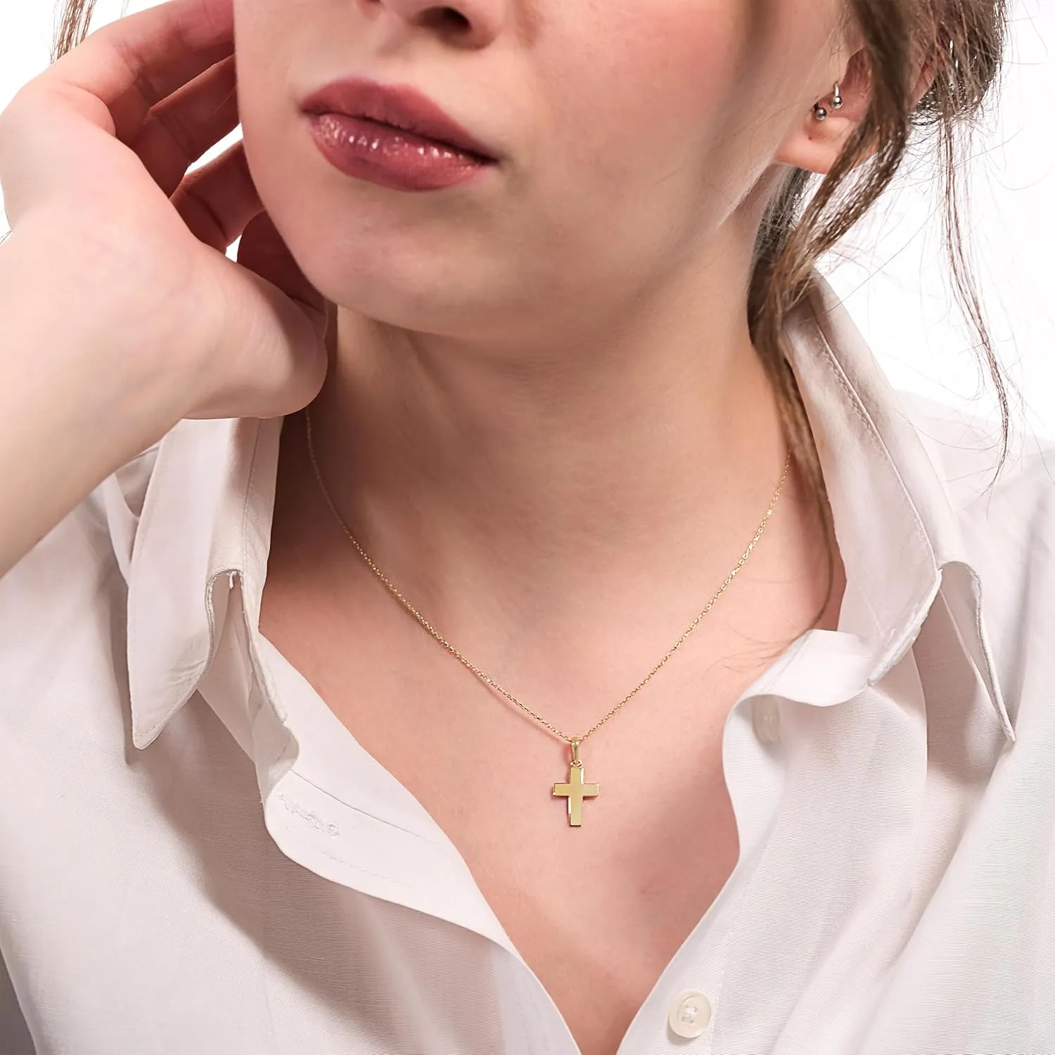 14K Solid Gold Cross Necklace for Women, Womens Cross Necklace | Christian Necklace, Crucifix Necklace, Gift for Her