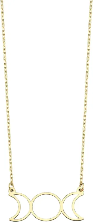 14K Solid Gold Triple Moon Goddess Necklace, Triple Moon Pendant, Wiccan Jewelry, Gold Celestial Necklace Gift for Her, 14K Solid Gold and Gold Plated Options