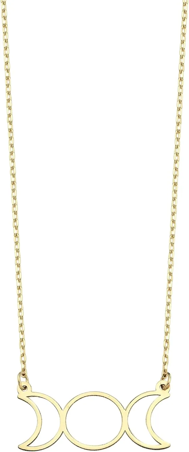 14K Solid Gold Triple Moon Goddess Necklace, Triple Moon Pendant, Wiccan Jewelry, Gold Celestial Necklace Gift for Her, 14K Solid Gold and Gold Plated Options