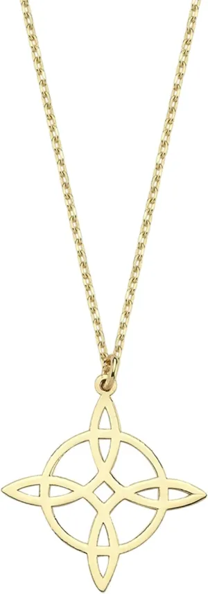 14K Solid Gold Witches Knot Necklace - Celtic Knot Pendant, Wiccan Jewelry, Versatile Cable Chain, Gift for Her, 14K Solid Gold and Gold Plated Opitions