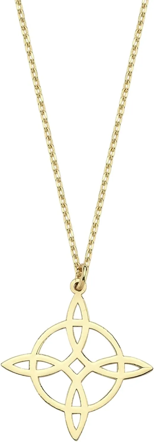 14K Solid Gold Witches Knot Necklace - Celtic Knot Pendant, Wiccan Jewelry, Versatile Cable Chain, Gift for Her, 14K Solid Gold and Gold Plated Opitions