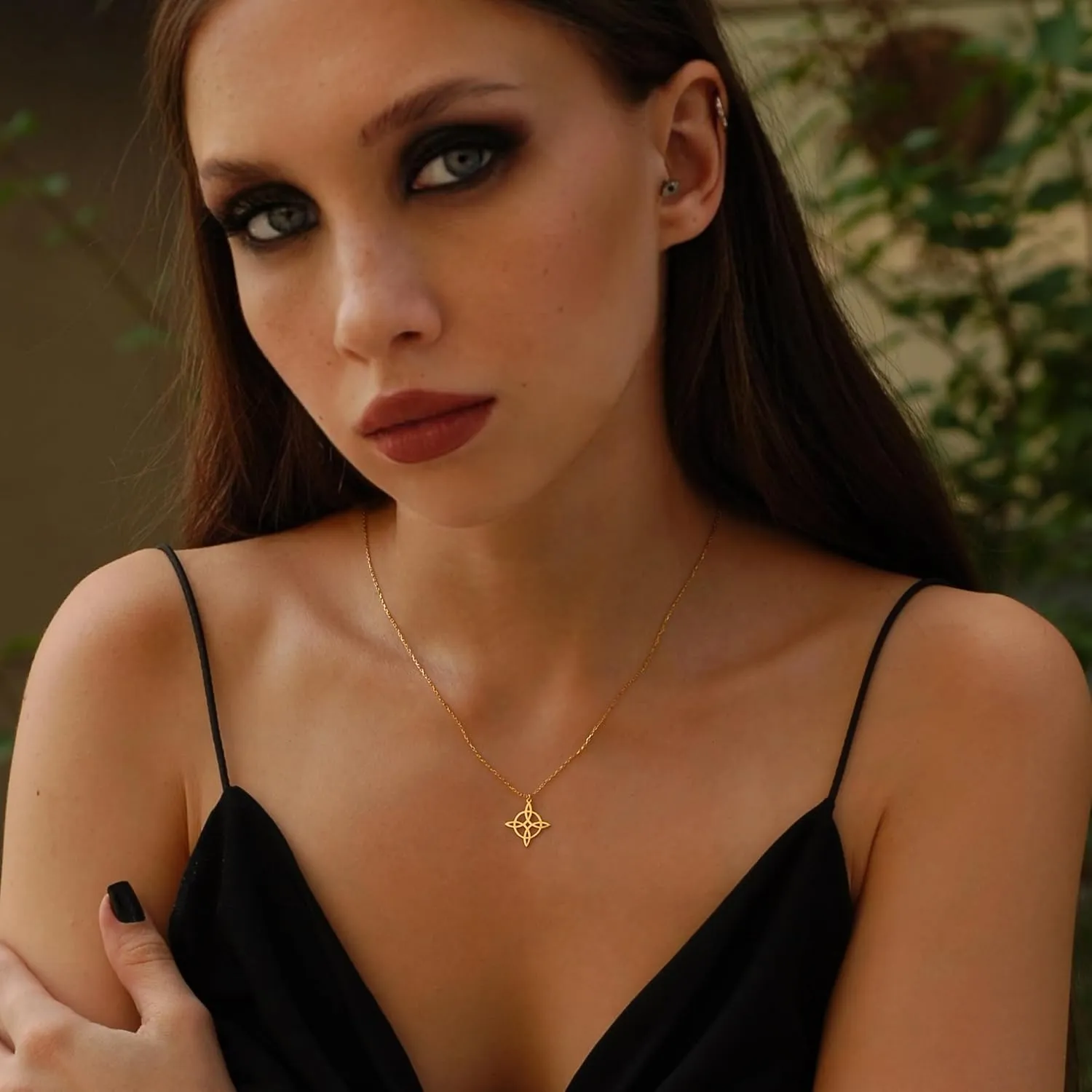 14K Solid Gold Witches Knot Necklace - Celtic Knot Pendant, Wiccan Jewelry, Versatile Cable Chain, Gift for Her, 14K Solid Gold and Gold Plated Opitions