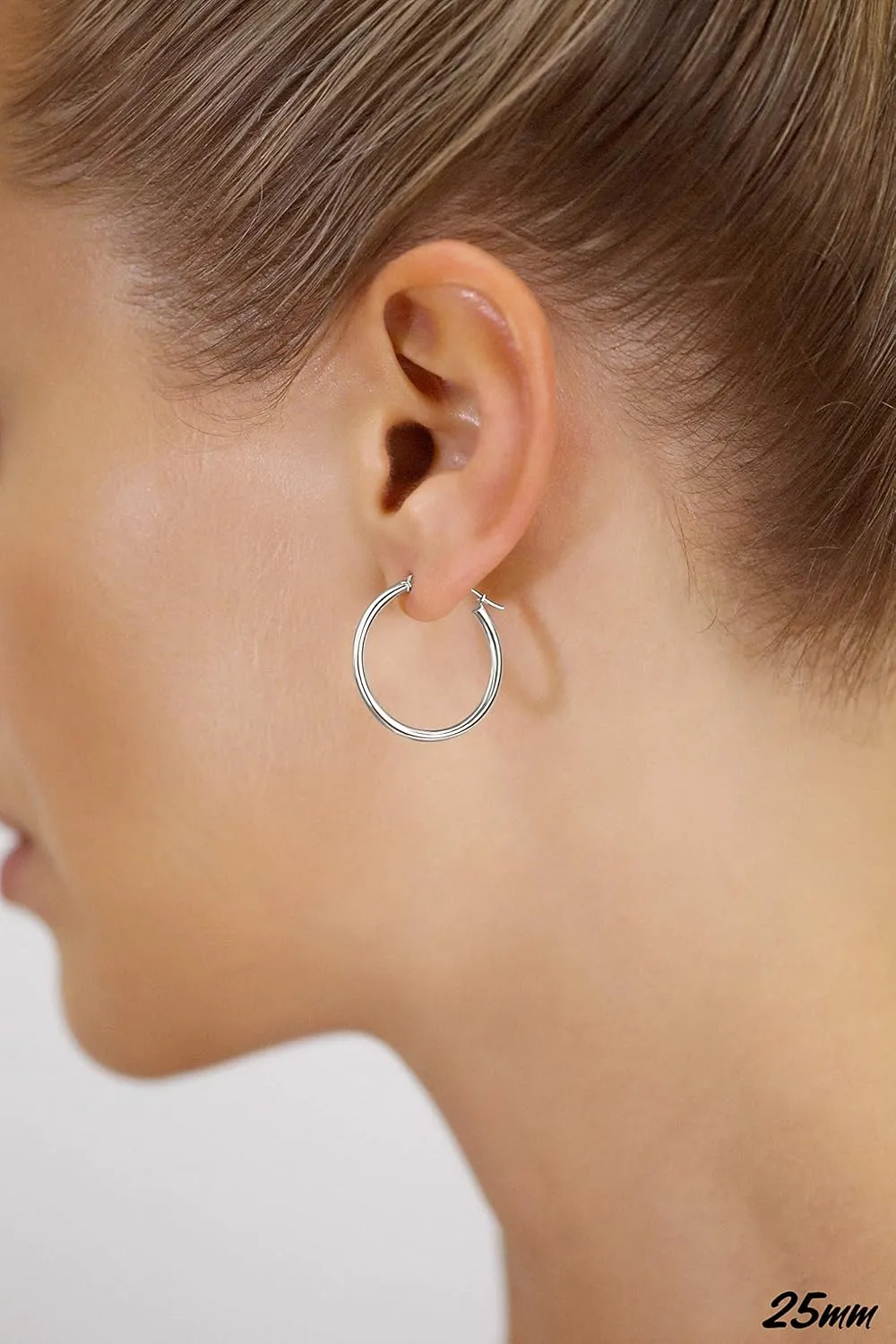 14k White Gold Classic Round Hoop Earrings