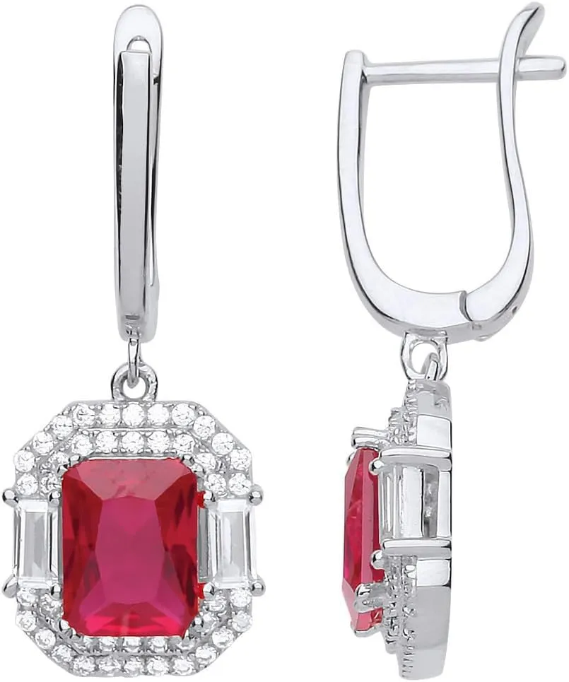 14k White Gold Finish 2.00 Ct Emerald Cut Red Ruby Clip On Trendy Womens Drop and Dangle Earrings
