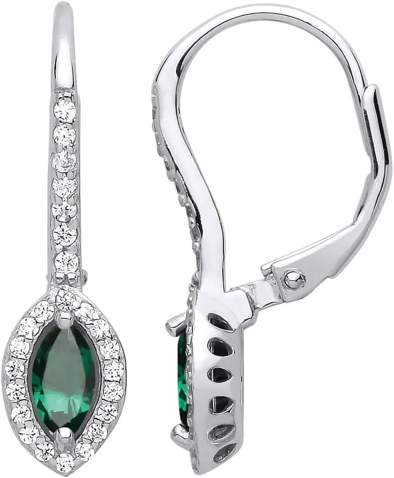 14k White Gold Finish 2.00 Ct Marquise Cut Green Emerald Halo Womens Drop and Dangle Earrings