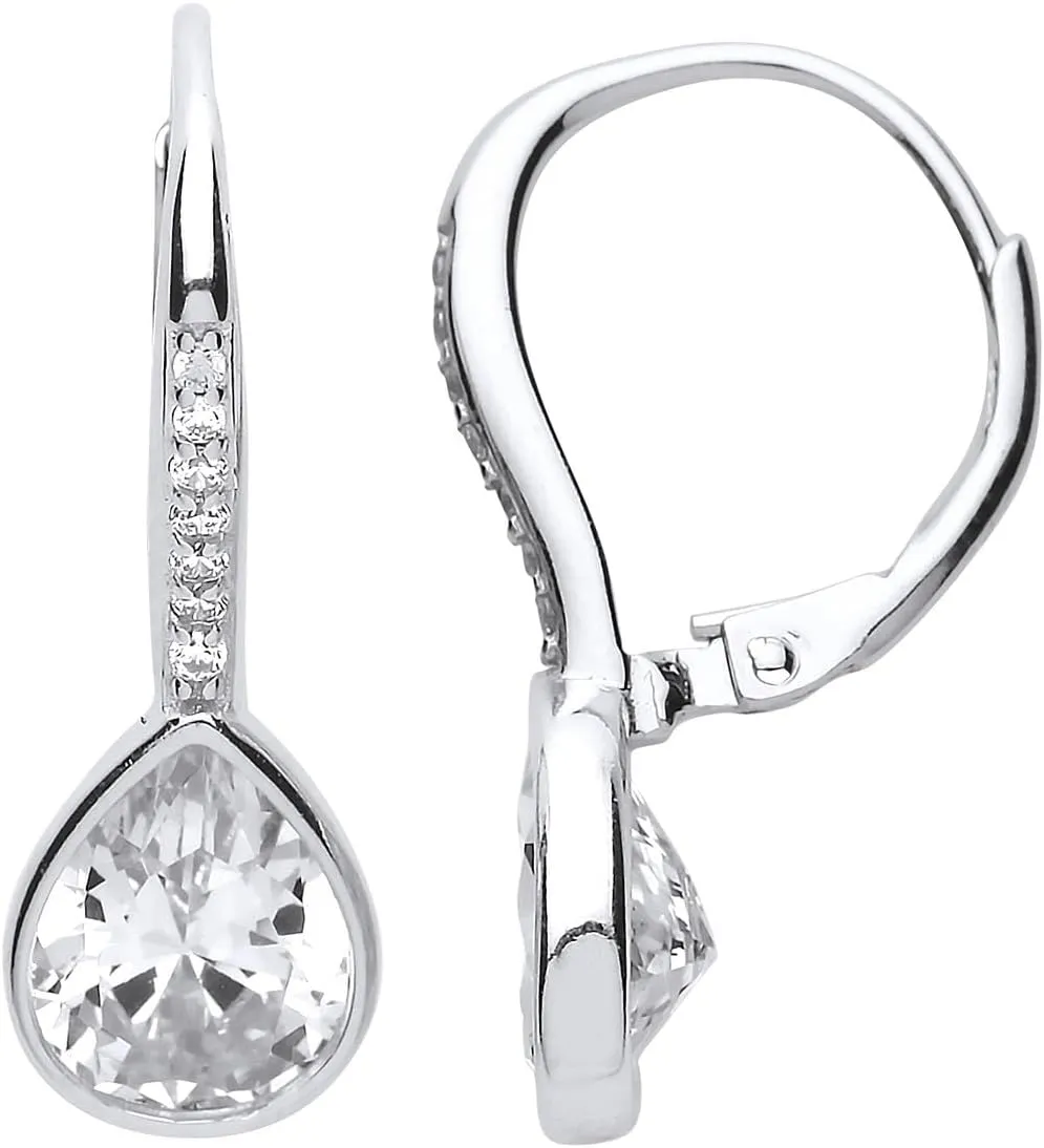 14k White Gold Finish 2.00 Ct Pear Cut Diamond Bezel Womens Drop and Dangle Earrings