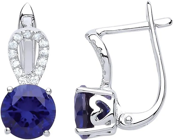 14k White Gold Finish 2.00 Ct Round Cut Blue Sapphire Clip On Womens Drop and Dangle Earrings