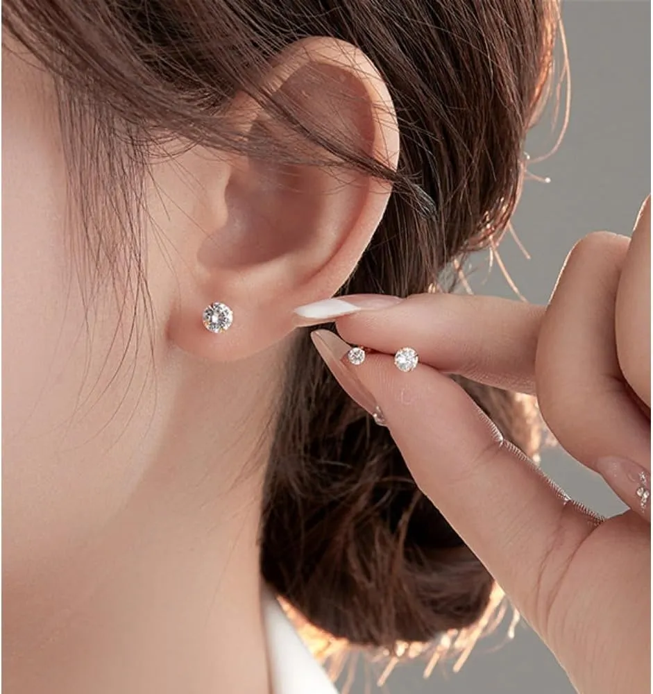 14K Yellow Gold Round Cubic Zirconia Stud Earrings, Classic Solitaire Design with Secure Screw-Back Closure, Versatile Sizes