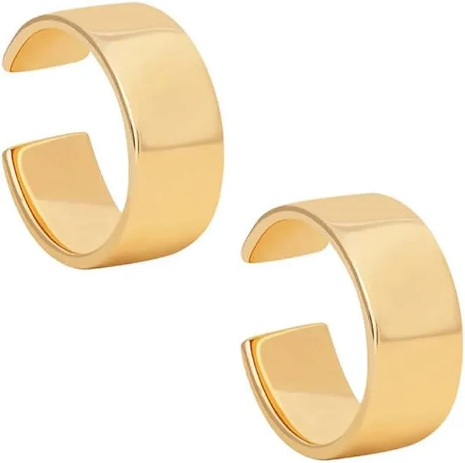 18K Classic Plain Gold Plated Wide Ear Cuff Gold Earrings for Women - Clip On Cartilage