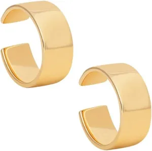 18K Classic Plain Gold Plated Wide Ear Cuff Gold Earrings for Women - Clip On Cartilage