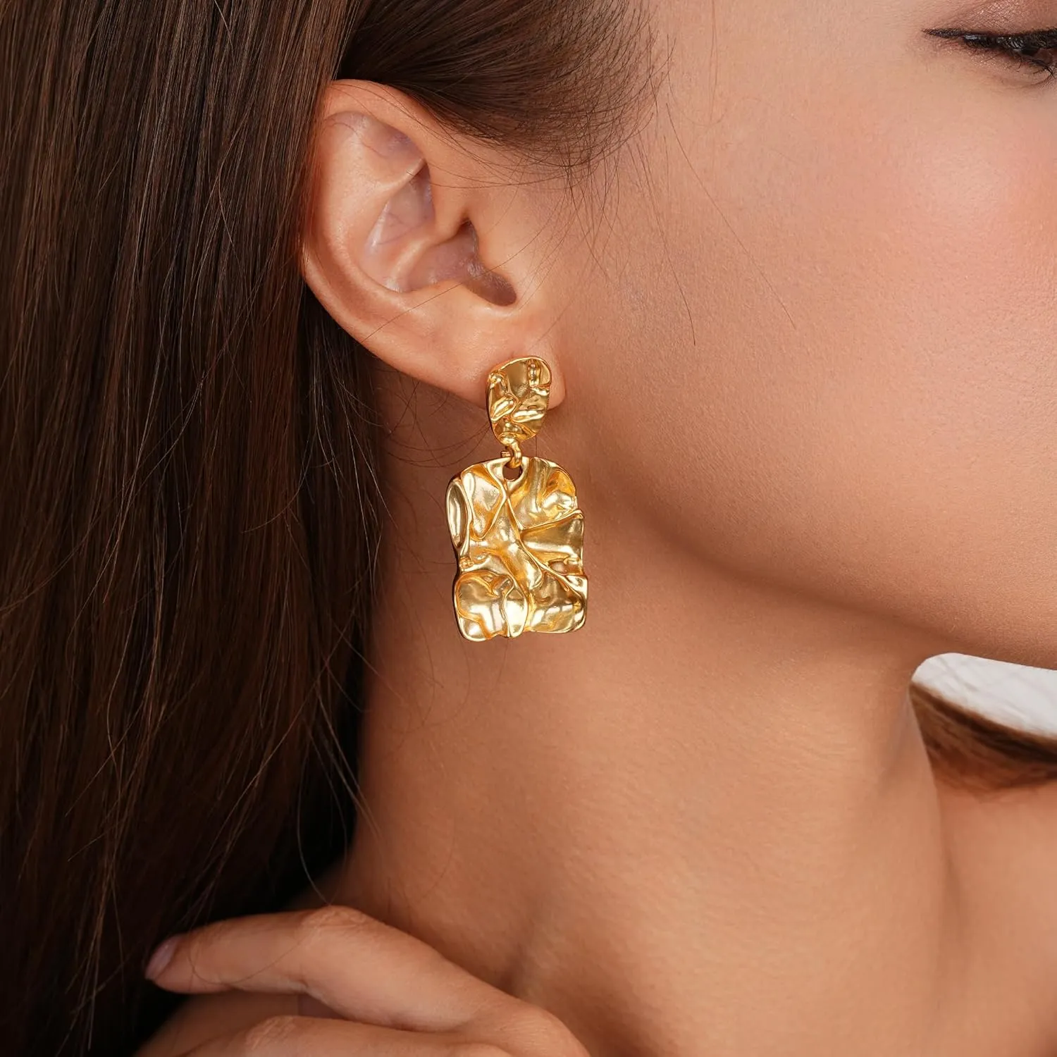 18K Gold Gold Statement Earrings for Women Leaf Drop Dangle EarringsLong Hanging Earrings Large Geometric Dangle Earrings Bohemian Earrings