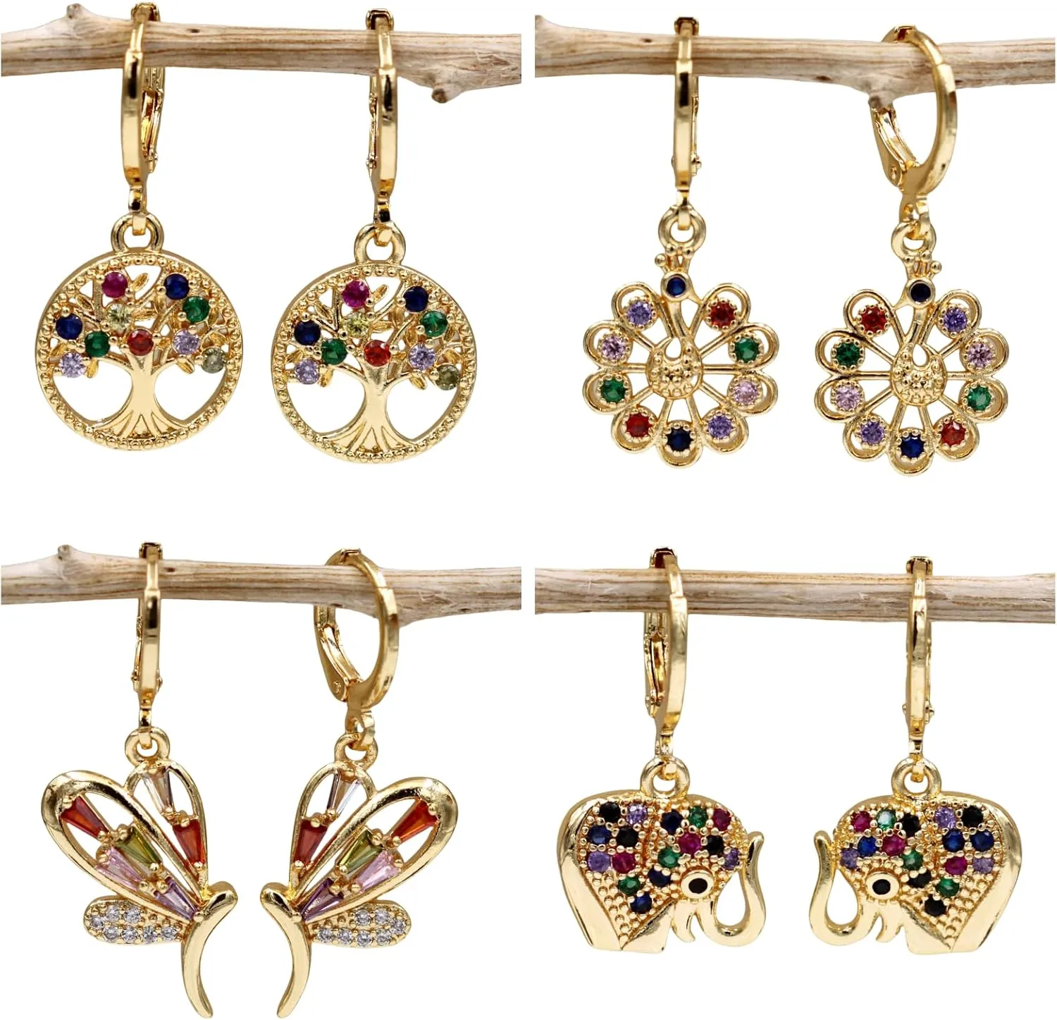 18K Gold Plated, 4 Pairs Small Huggie Hoop Earrings Set for Women, Heart Swirl Design, Hypoallergenic Cubic Zirconia Earrings, Lightweight, gold hoops, gold earrings, Jewelry for Gifts, Fashion