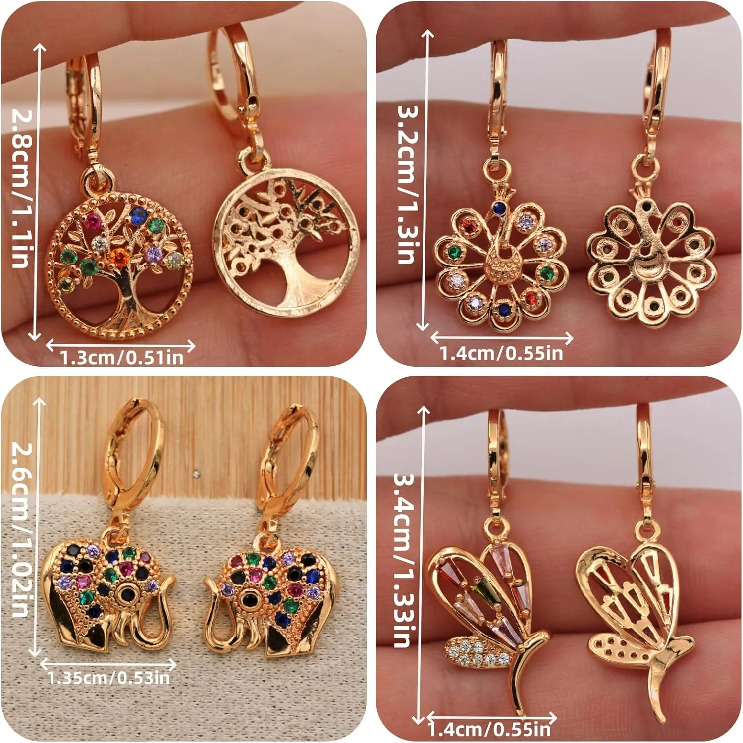 18K Gold Plated, 4 Pairs Small Huggie Hoop Earrings Set for Women, Heart Swirl Design, Hypoallergenic Cubic Zirconia Earrings, Lightweight, gold hoops, gold earrings, Jewelry for Gifts, Fashion