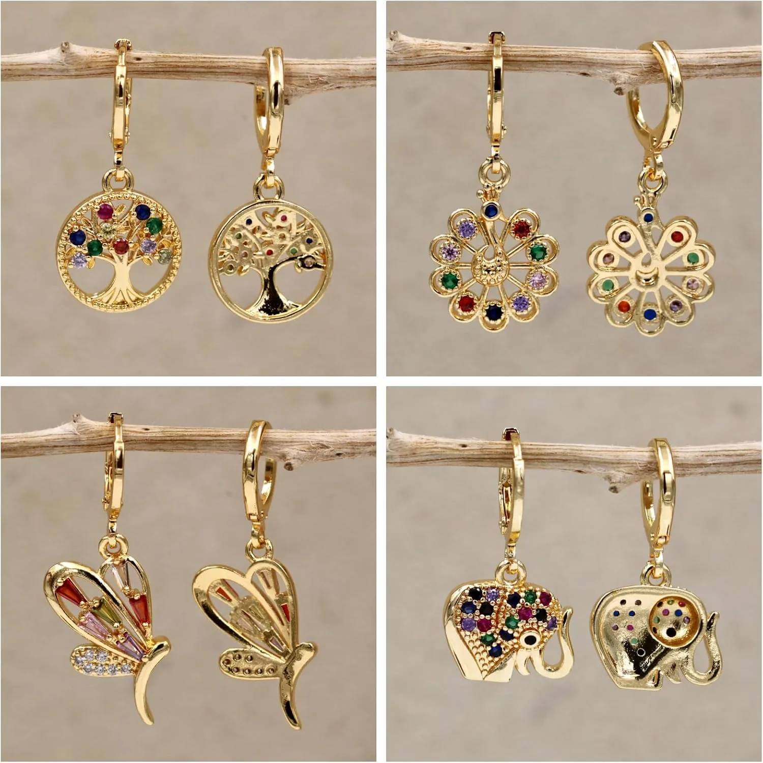 18K Gold Plated, 4 Pairs Small Huggie Hoop Earrings Set for Women, Heart Swirl Design, Hypoallergenic Cubic Zirconia Earrings, Lightweight, gold hoops, gold earrings, Jewelry for Gifts, Fashion