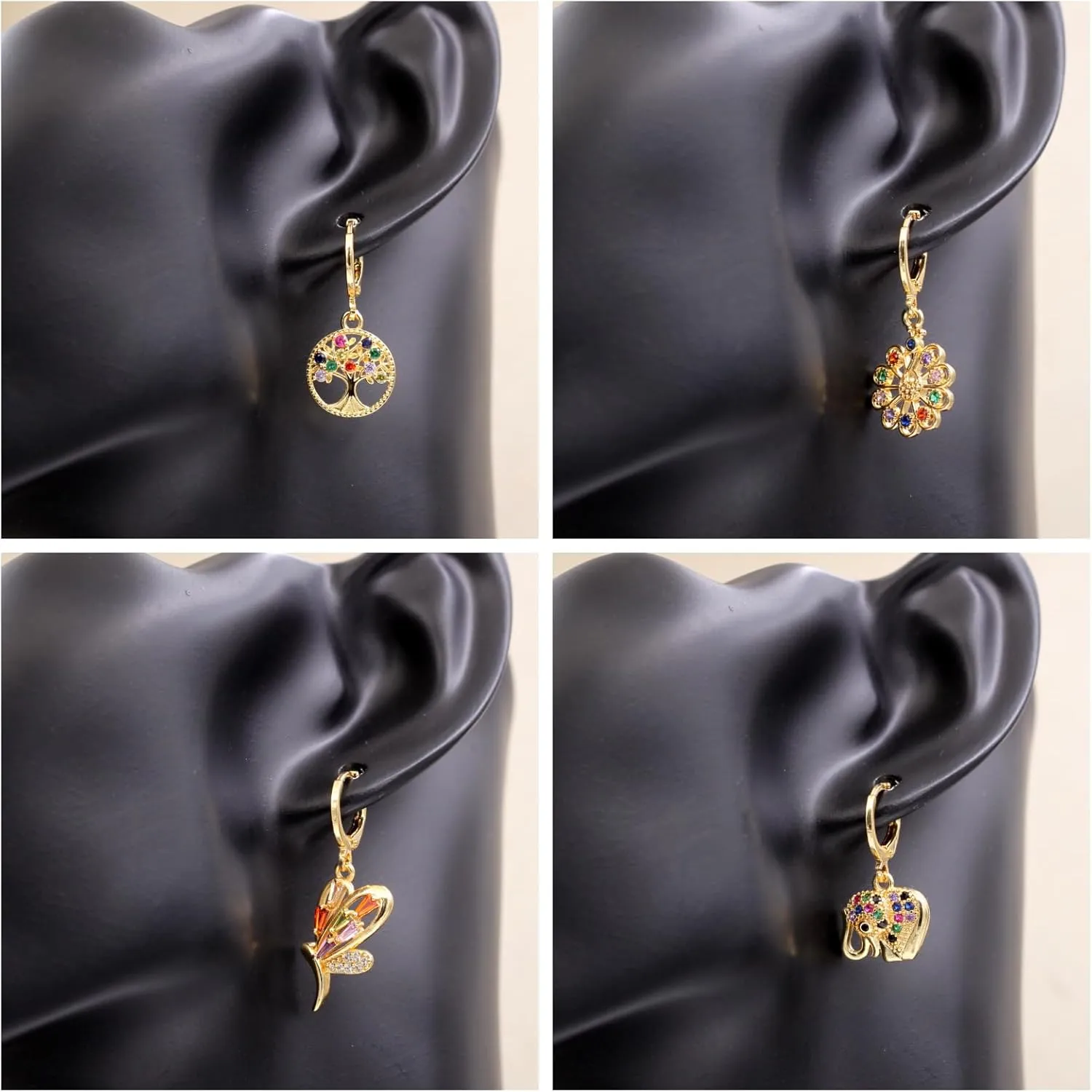 18K Gold Plated, 4 Pairs Small Huggie Hoop Earrings Set for Women, Heart Swirl Design, Hypoallergenic Cubic Zirconia Earrings, Lightweight, gold hoops, gold earrings, Jewelry for Gifts, Fashion