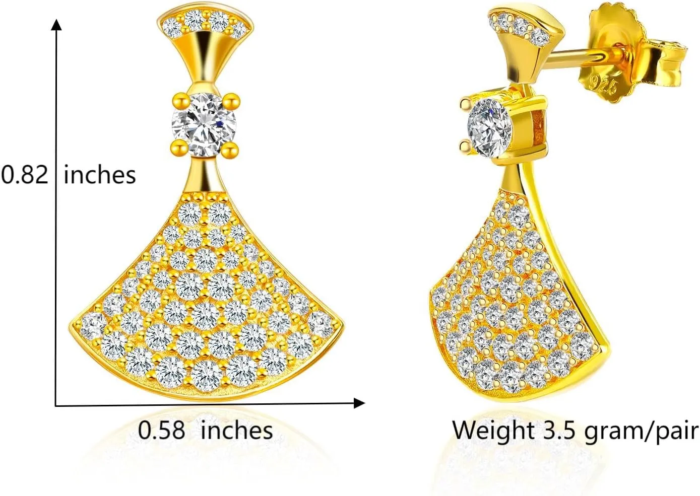 18K Gold Plated Solid 925 Sterling Silver Stud Earrings for Women, Hypoallergenic Dainty Stud Earrings