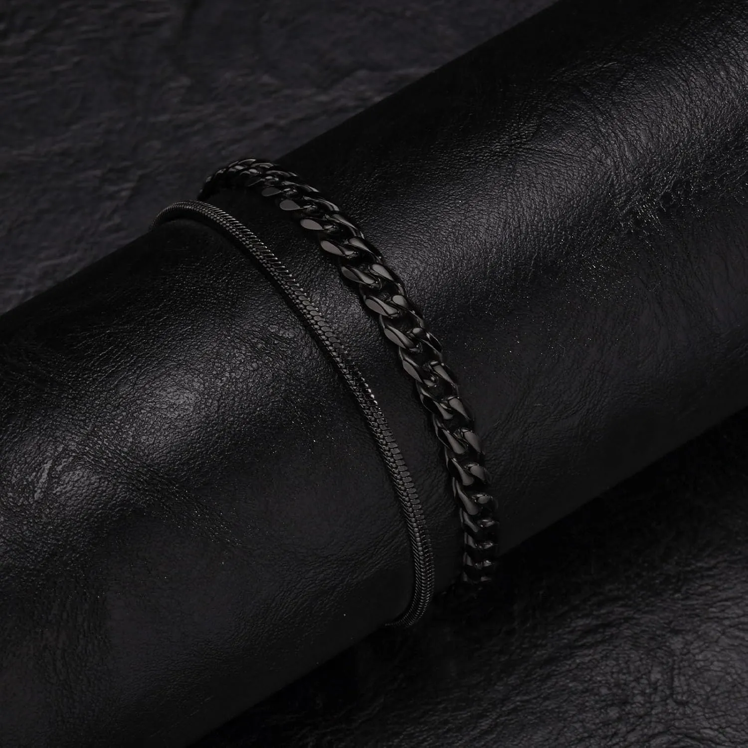 2 Pcs Chain Bracelets for Men -Stackable Stylish Waterproof Layered Cuff Bangle Snake Box Chain Cuban Link Chain Bangle Bracelet Set Mens Jewelry Gifts to Men Boyfriend Son Dad Husband for Him