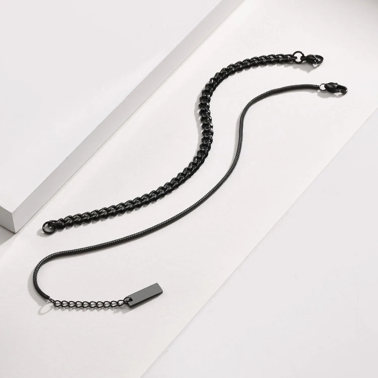 2 Pcs Chain Bracelets for Men -Stackable Stylish Waterproof Layered Cuff Bangle Snake Box Chain Cuban Link Chain Bangle Bracelet Set Mens Jewelry Gifts to Men Boyfriend Son Dad Husband for Him