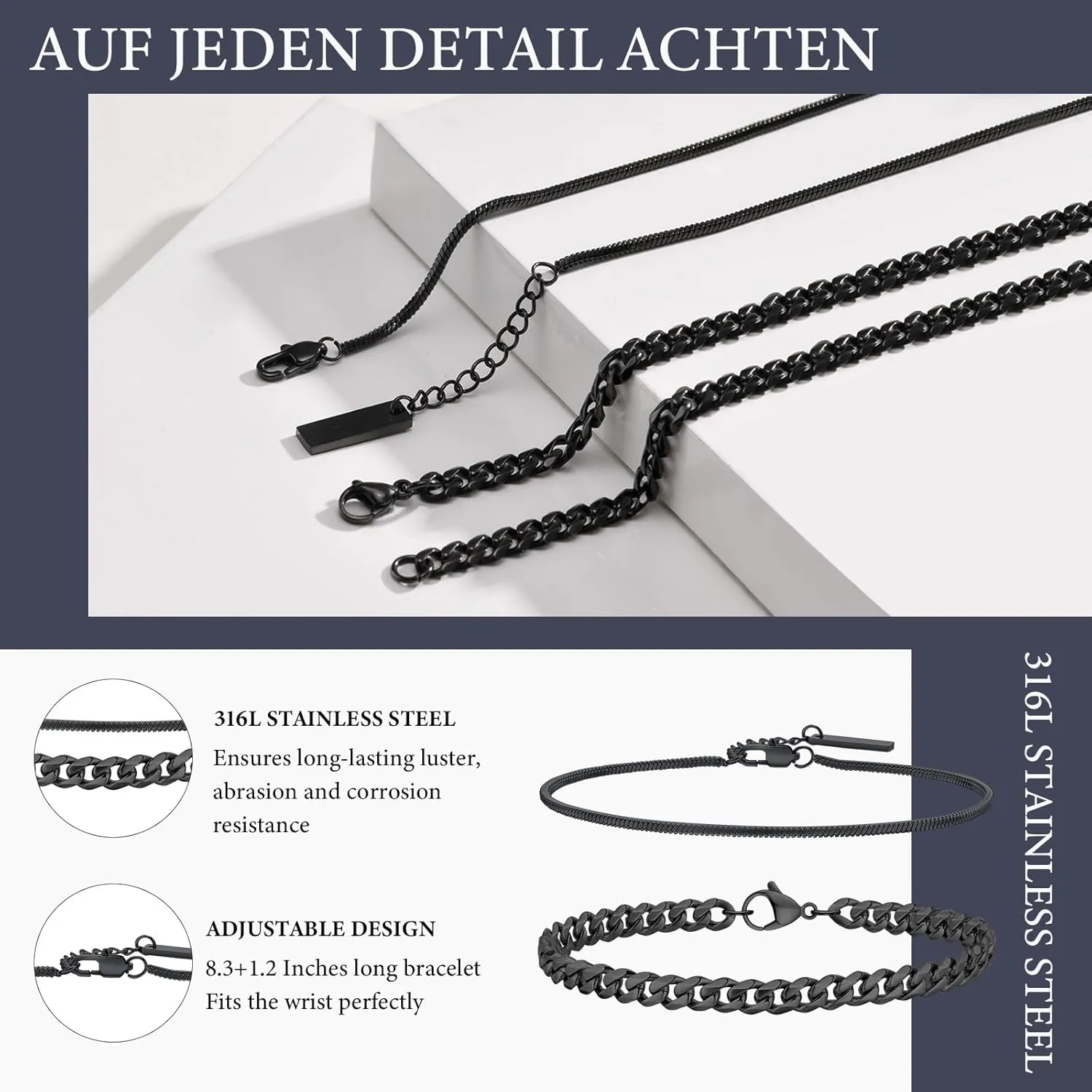 2 Pcs Chain Bracelets for Men -Stackable Stylish Waterproof Layered Cuff Bangle Snake Box Chain Cuban Link Chain Bangle Bracelet Set Mens Jewelry Gifts to Men Boyfriend Son Dad Husband for Him