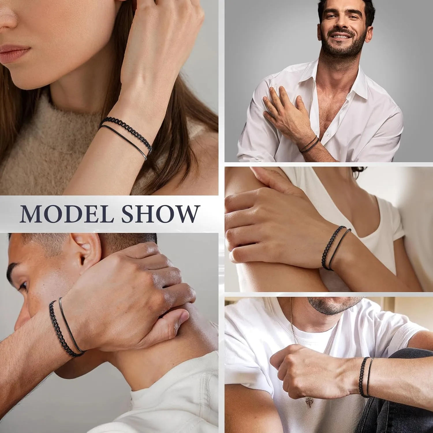 2 Pcs Chain Bracelets for Men -Stackable Stylish Waterproof Layered Cuff Bangle Snake Box Chain Cuban Link Chain Bangle Bracelet Set Mens Jewelry Gifts to Men Boyfriend Son Dad Husband for Him