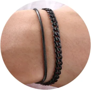 2 Pcs Chain Bracelets for Men -Stackable Stylish Waterproof Layered Cuff Bangle Snake Box Chain Cuban Link Chain Bangle Bracelet Set Mens Jewelry Gifts to Men Boyfriend Son Dad Husband for Him