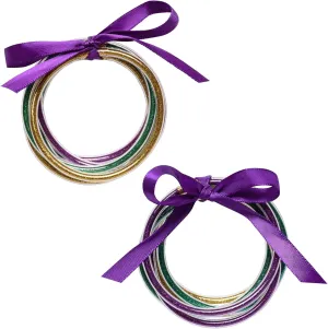 2 Pcs Mardi Gras Glitter Jelly Bangles Mardi Gras Bracelets Glitter Filled Jelly Silicone Bracelets Purple Green Gold Bracelets Set for Women Girls