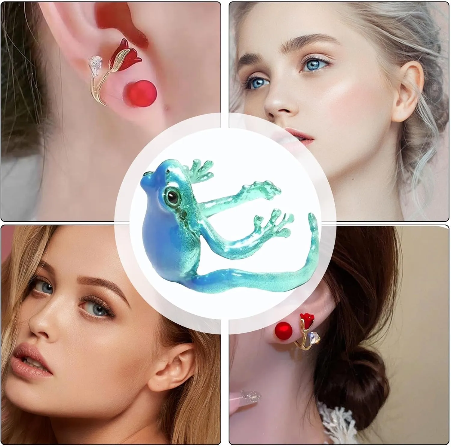 2 Pieces Cute Frog Ear Cuff Earrings For Women Green Vintage Frog Lizard Wrap Adjustable Tree Fr og Ring,Creative Adjustable Open Creative Fr ogs Shaped Crawler Earrings No Piercing Weird