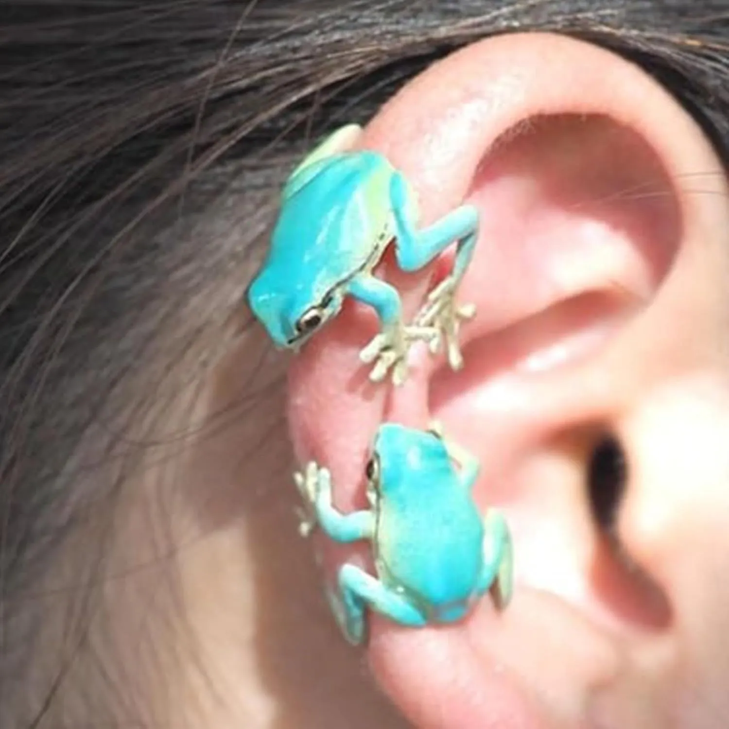 2 Pieces Cute Frog Ear Cuff Earrings For Women Green Vintage Frog Lizard Wrap Adjustable Tree Fr og Ring,Creative Adjustable Open Creative Fr ogs Shaped Crawler Earrings No Piercing Weird