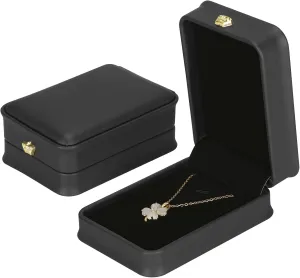2 Pieces Necklace Pendant Gift Box, Premium PU Leather Jewellry Storage Display Case for Wedding Engagement Birthday Anniversary Ceremony for Women Girl (Black)