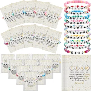 20 Set Team Appreciation Gifts Inspirational Bracelets Bulk Friendship Clay Beaded Bracelets with Wish Card Thank You Gift for Employees Coworker Staff Teacher Nurse CNA Week