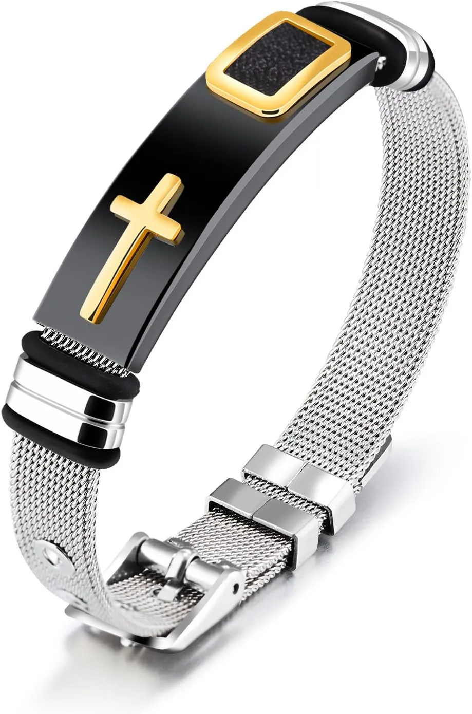 2025 ULtimate Mens bracelet,Black bracelets for men,Stylish Adjustable Cross Stainless Steel Mesh Chain Wrist Band men's jewelry braclets for man,male coworkers string ideas cool braclets hip hop