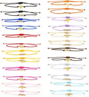 24Pcs Gold Heart Beaded Charm Colorful String Bracelets Set for Women,Adjustable Dainty Red Rope Matching Couples Thread Jewelry Friendship Summer Gift Bulk