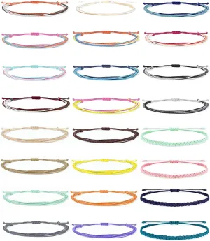24Pcs Summer Beach Surfer Wave Bracelets Adjustable String Bracelets Waterproof String Wave Bracelet Handmade Colorful Anklets Friendship Bracelet for Women Teenager