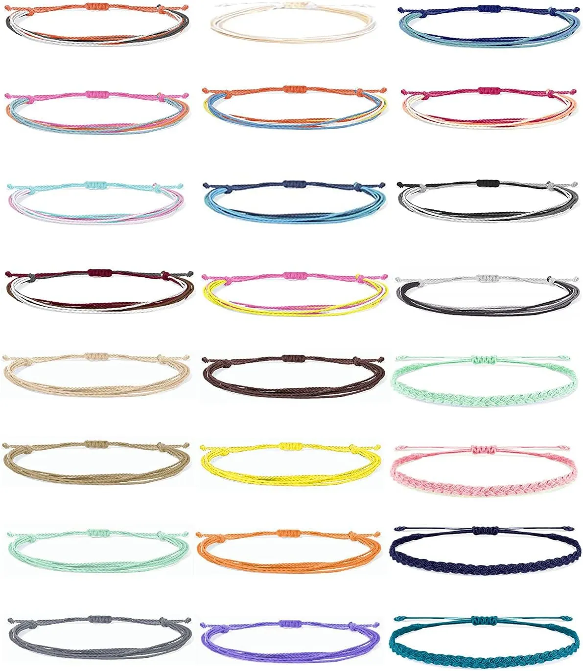 24Pcs Summer Beach Surfer Wave Bracelets Adjustable String Bracelets Waterproof String Wave Bracelet Handmade Colorful Anklets Friendship Bracelet for Women Teenager