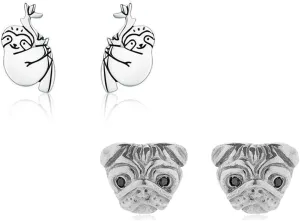 2Pairs Sloth Pug Shaped Earrings Dog Animals Stud Earring Cute Jewelry Funny Hypoallergenic Jewelries gift for Women Girls Daily Wear