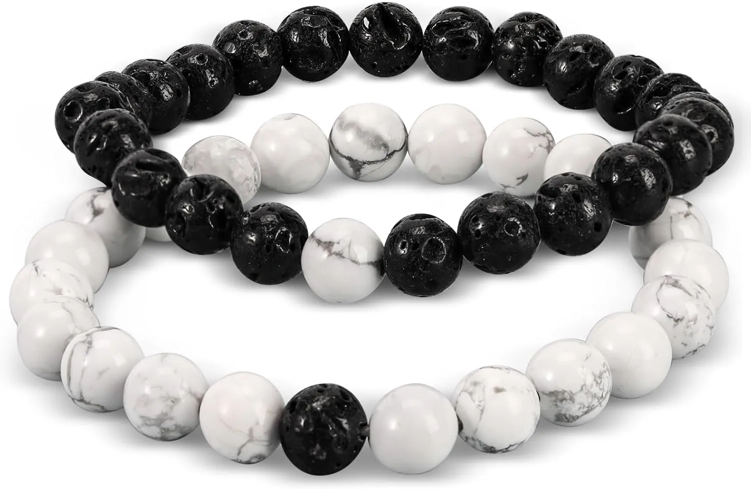 2Pcs Beaded Stretch Bracelets 8mm Round Gemstone Healing Crystal Stone Bracelet Gift for Women Man Couple Reiki Jewelry
