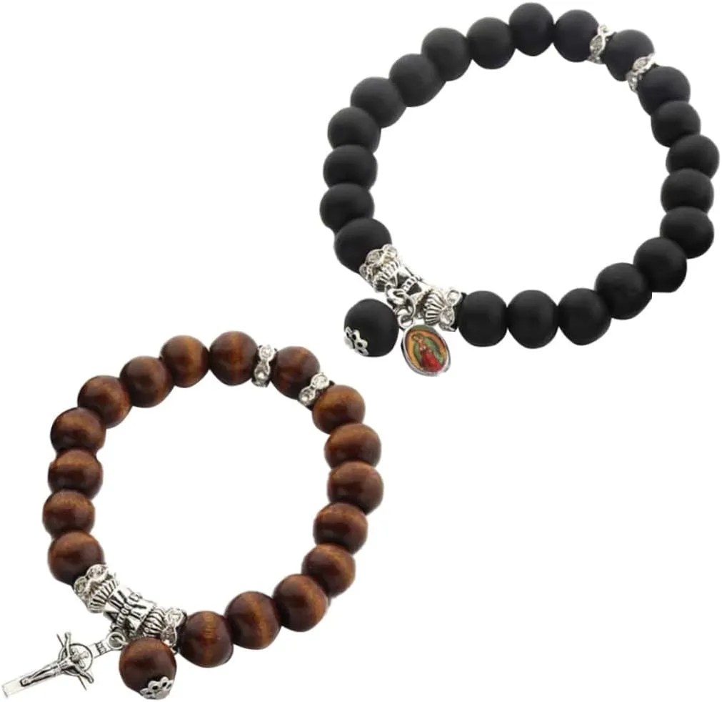 2pcs Beaded Wrist Chain for Couples Unique Wooden Hand Jewelry Chic Bracelets Coffee Color Comfortable and Durable Occasions